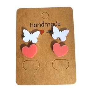 Butterfly Hearts Acrylic Stud Earrings – 2 Pair